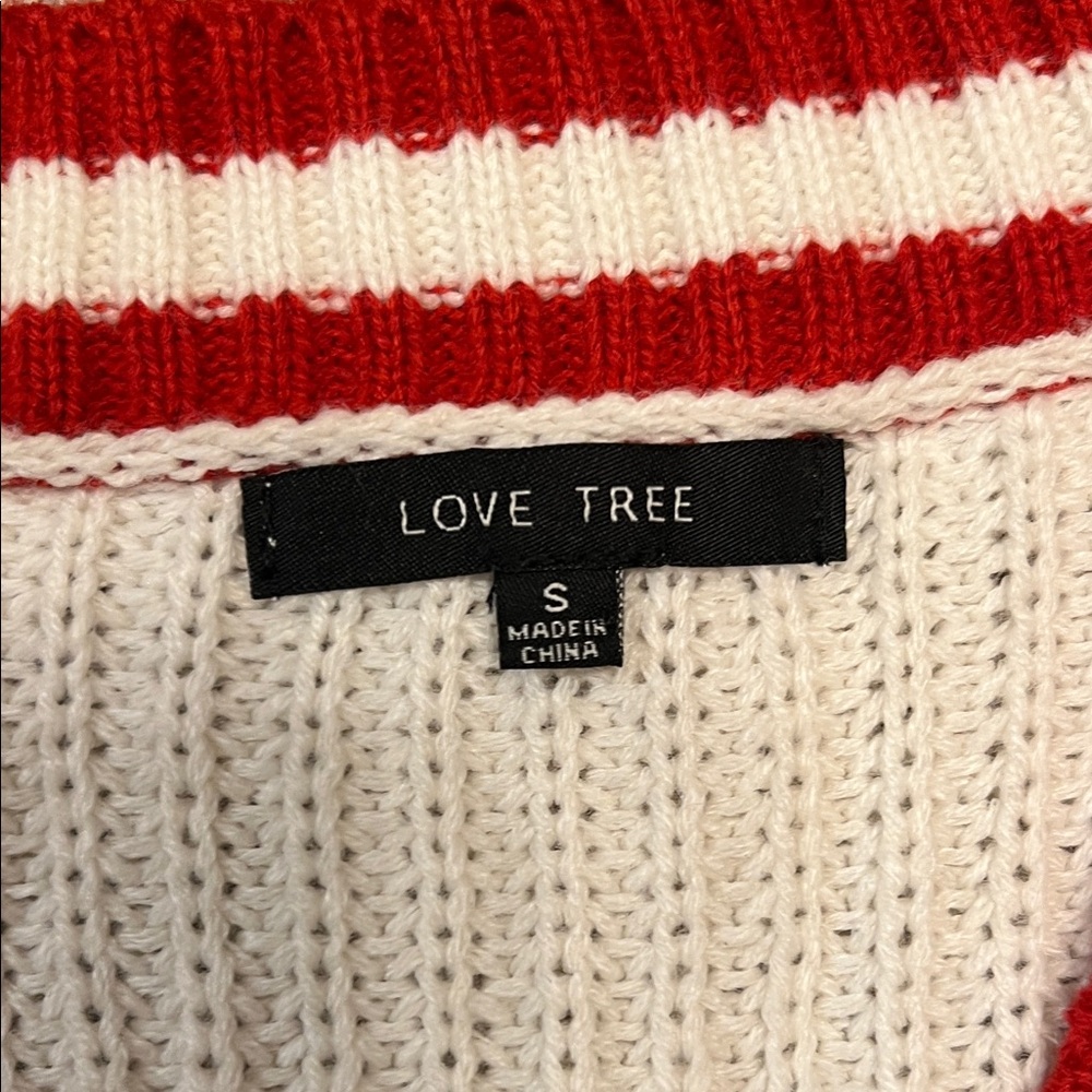 Love Tree Cream Collegiate Sweater with Red Stripe Trim - Picture 2 of 4